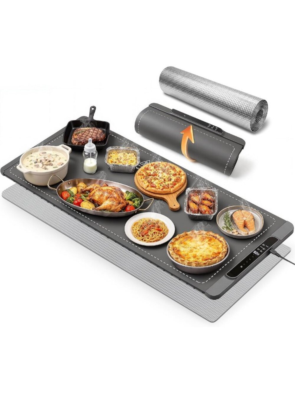 Extra Large Warming Mat for Food - 36"x15", Adjustable Timer & Temperature